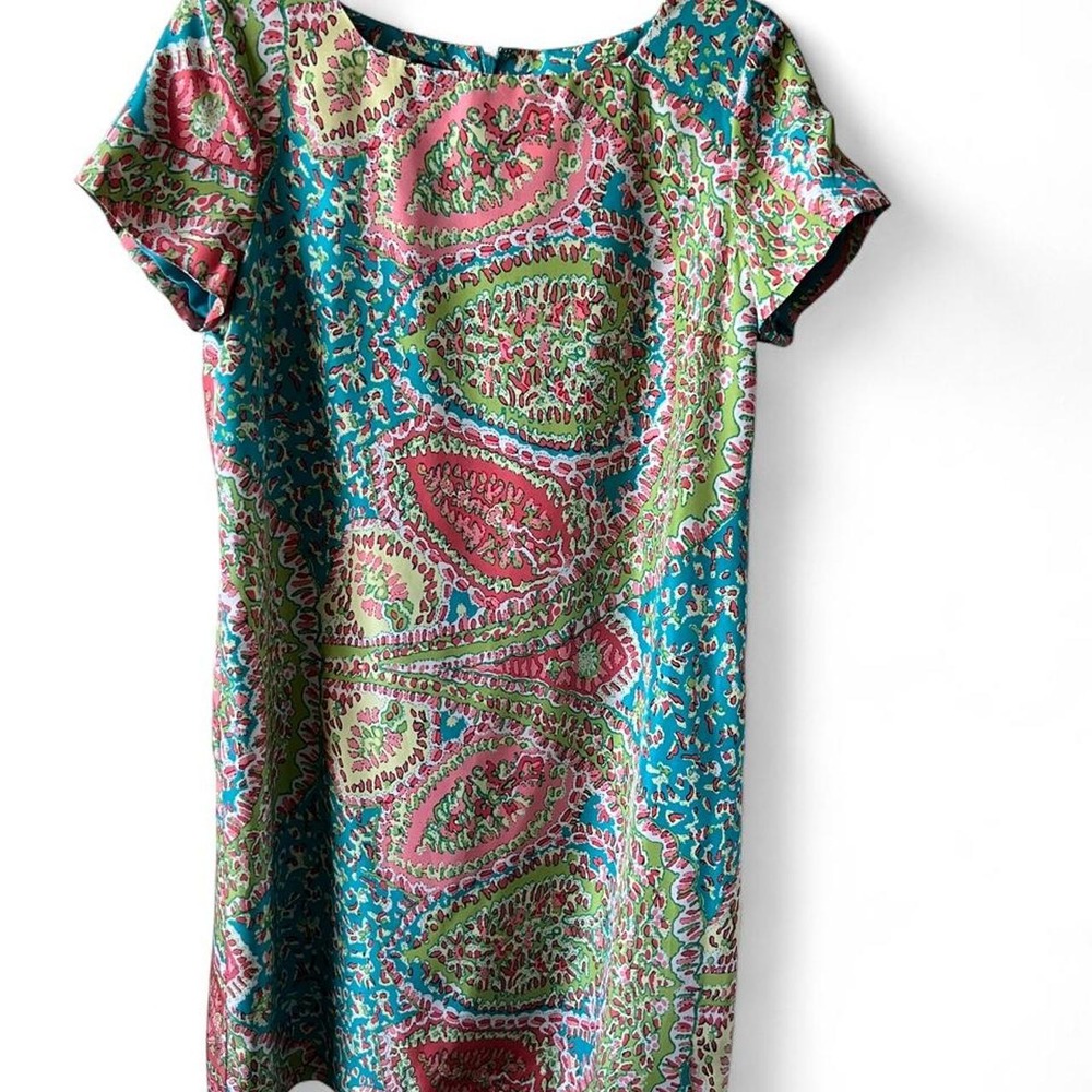 Talbots Colorful Paisley Silk Knee Length Dress Women's Sz 12 Cottagecore